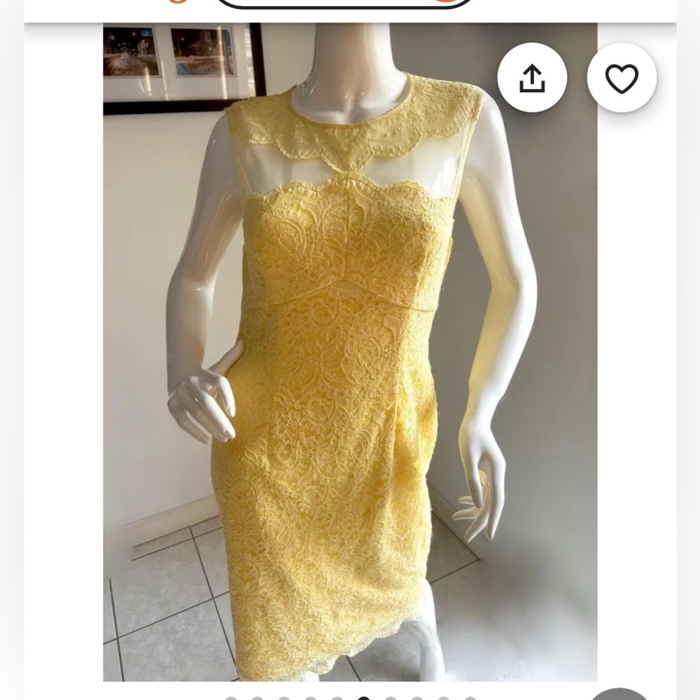 Maggy London sz 4 Elegant Yellow Lace Dress sheath sleeveless wedding guest y2k